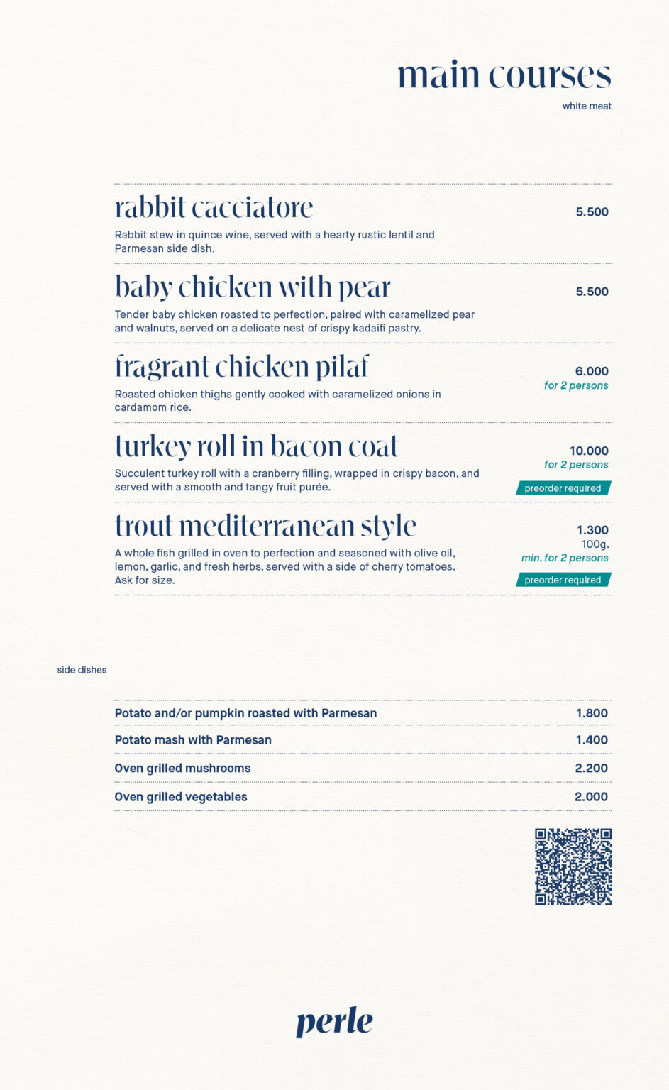 Main courses: white meat